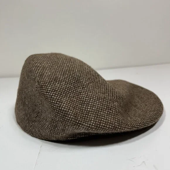 Vtg KANGOL Tweed Wool Flat Newsboy Galway Cap Birdseye Hat Brown Wool England XL